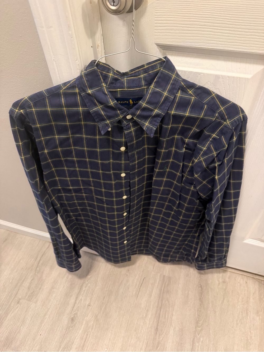 Ralph Lauren Navy and Yellow Windowpane Plaid Button-Down Shirt